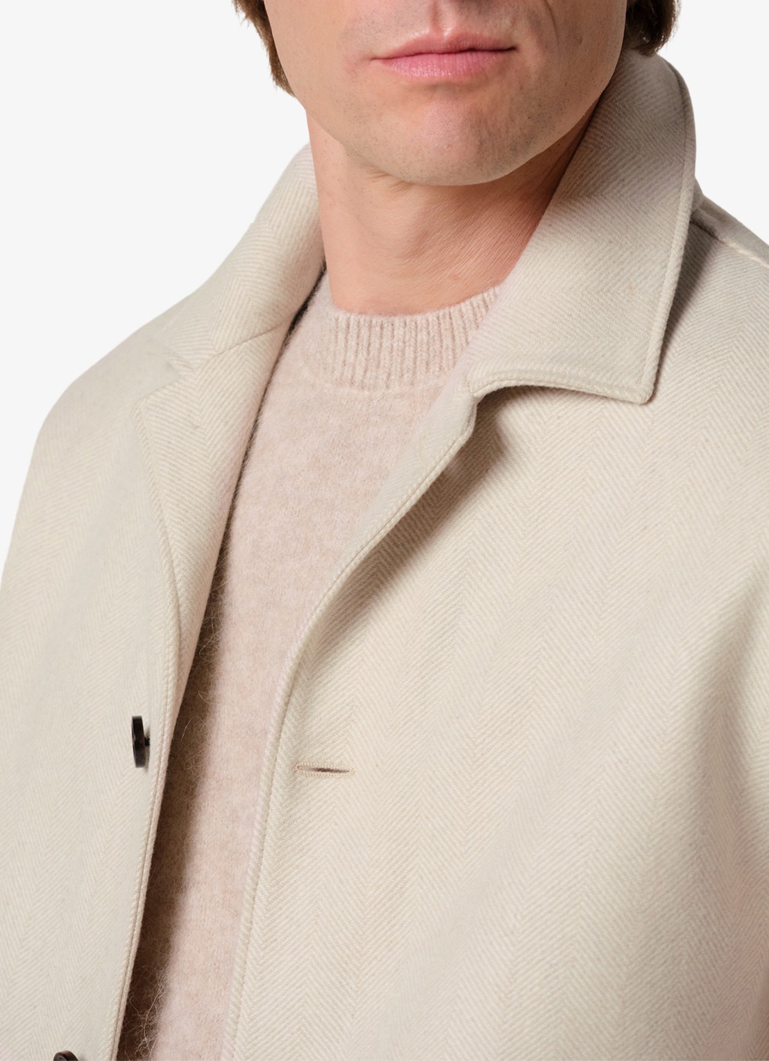 Profuomo Regular fit overshirt met visgraatdessin van wol - detail 5 beige