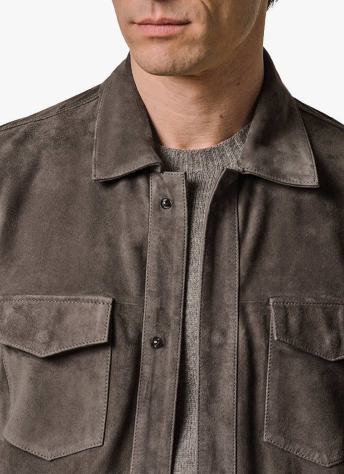 Profuomo Regular fit overshirt van suède met borstzakken - detail 4 taupe