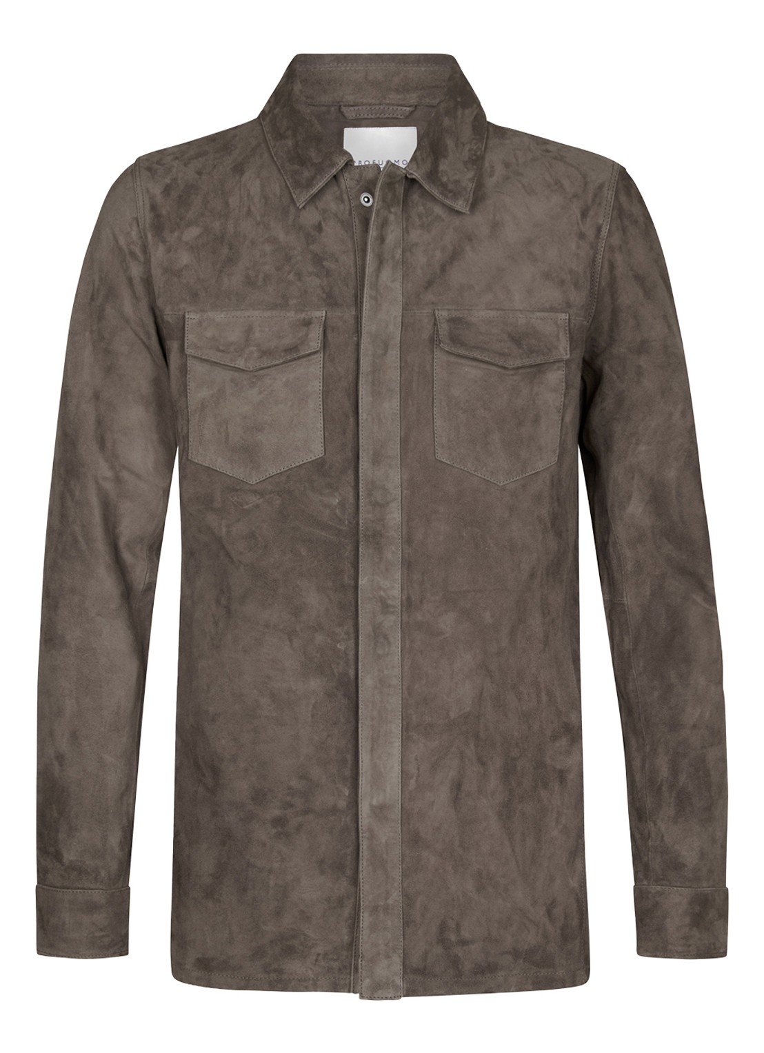 Profuomo Regular fit overshirt van suède met borstzakken - voorkant taupe