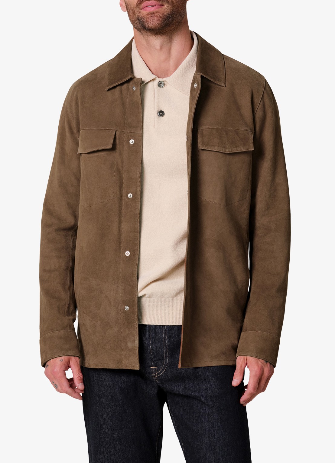 Profuomo Regular fit overshirt van suède - detail 2 bruin