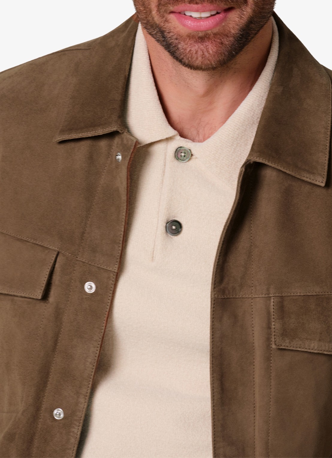 Profuomo Regular fit overshirt van suède - detail 3 bruin