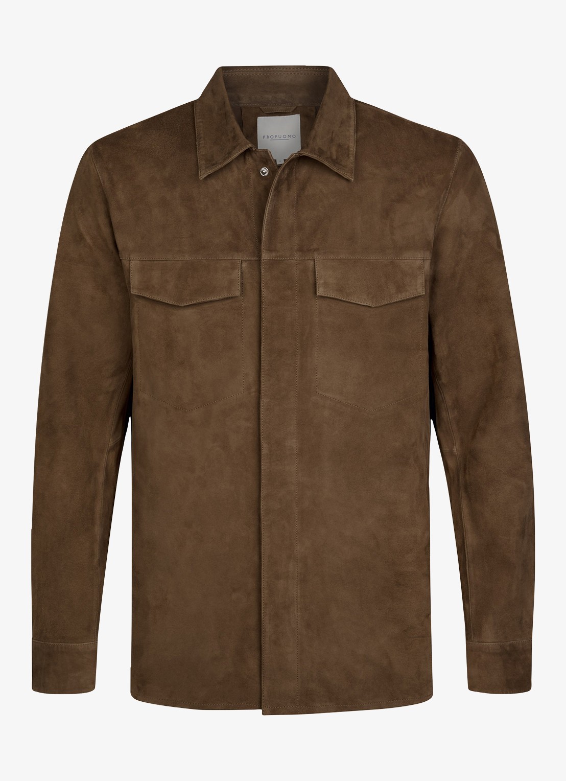Profuomo Regular fit overshirt van suède - voorkant 5 bruin