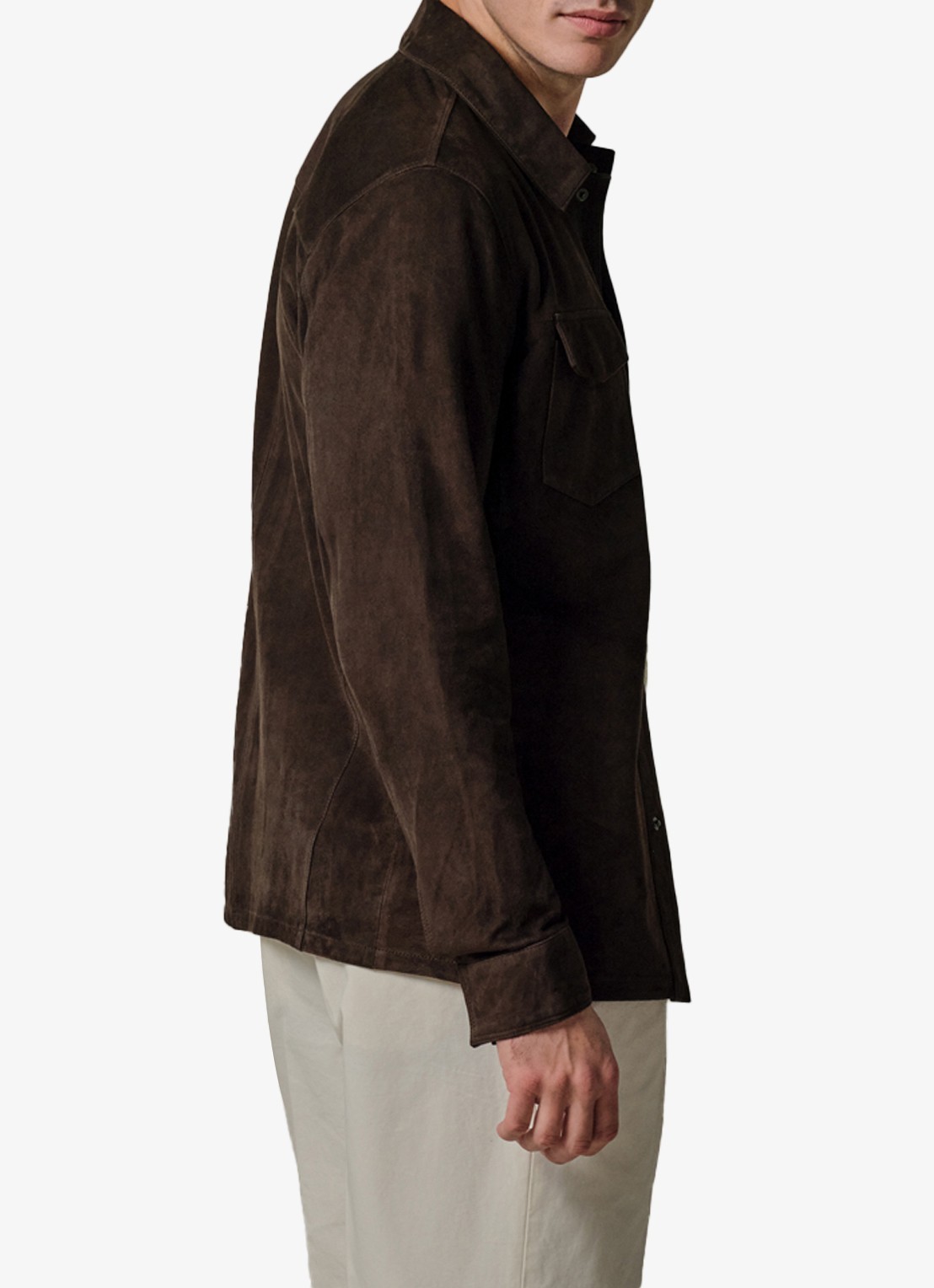Profuomo Regular fit overshirt van suède - achterkant 6 donkerbruin