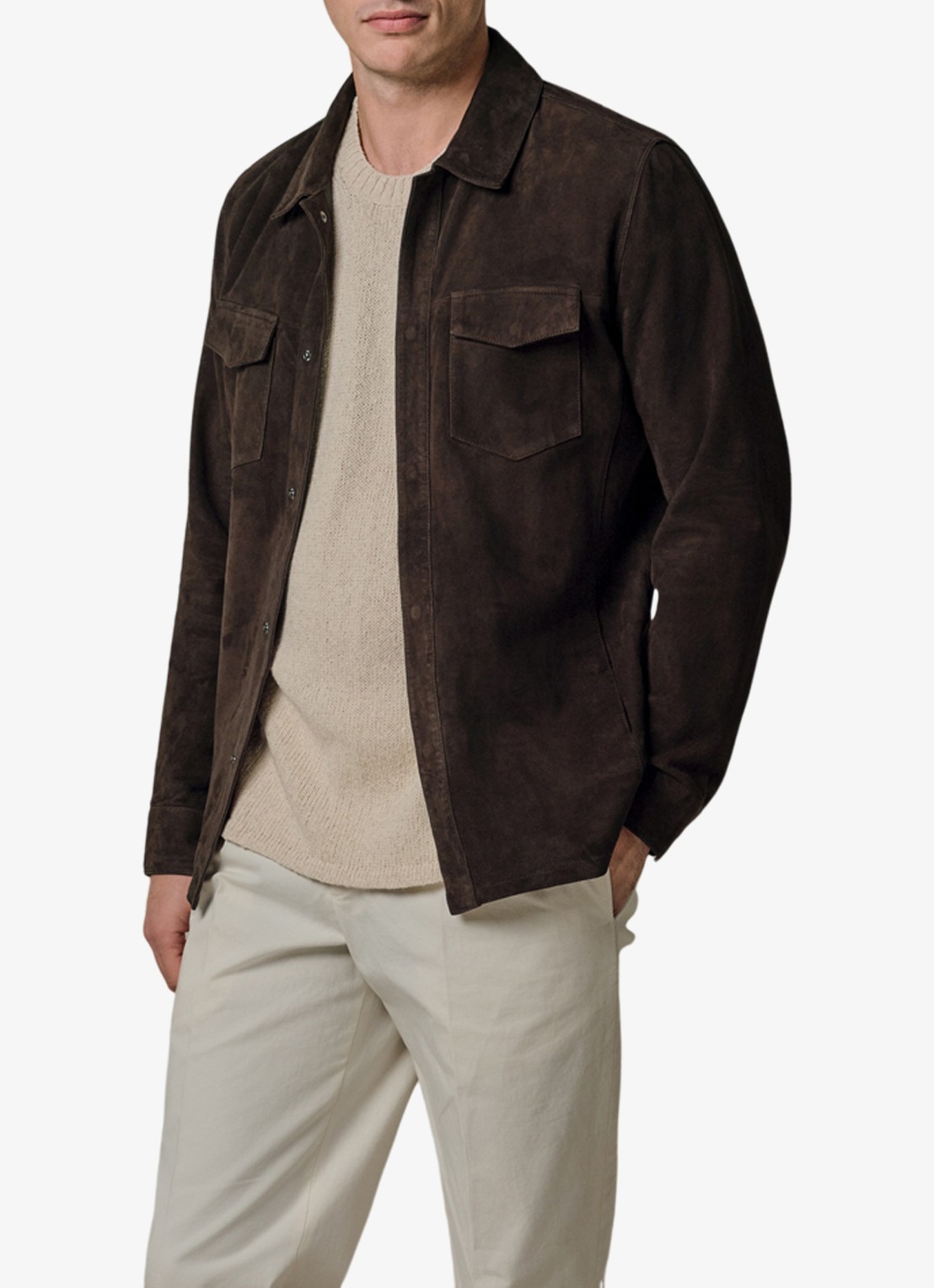 Profuomo Regular fit overshirt van suède - detail 3 donkerbruin