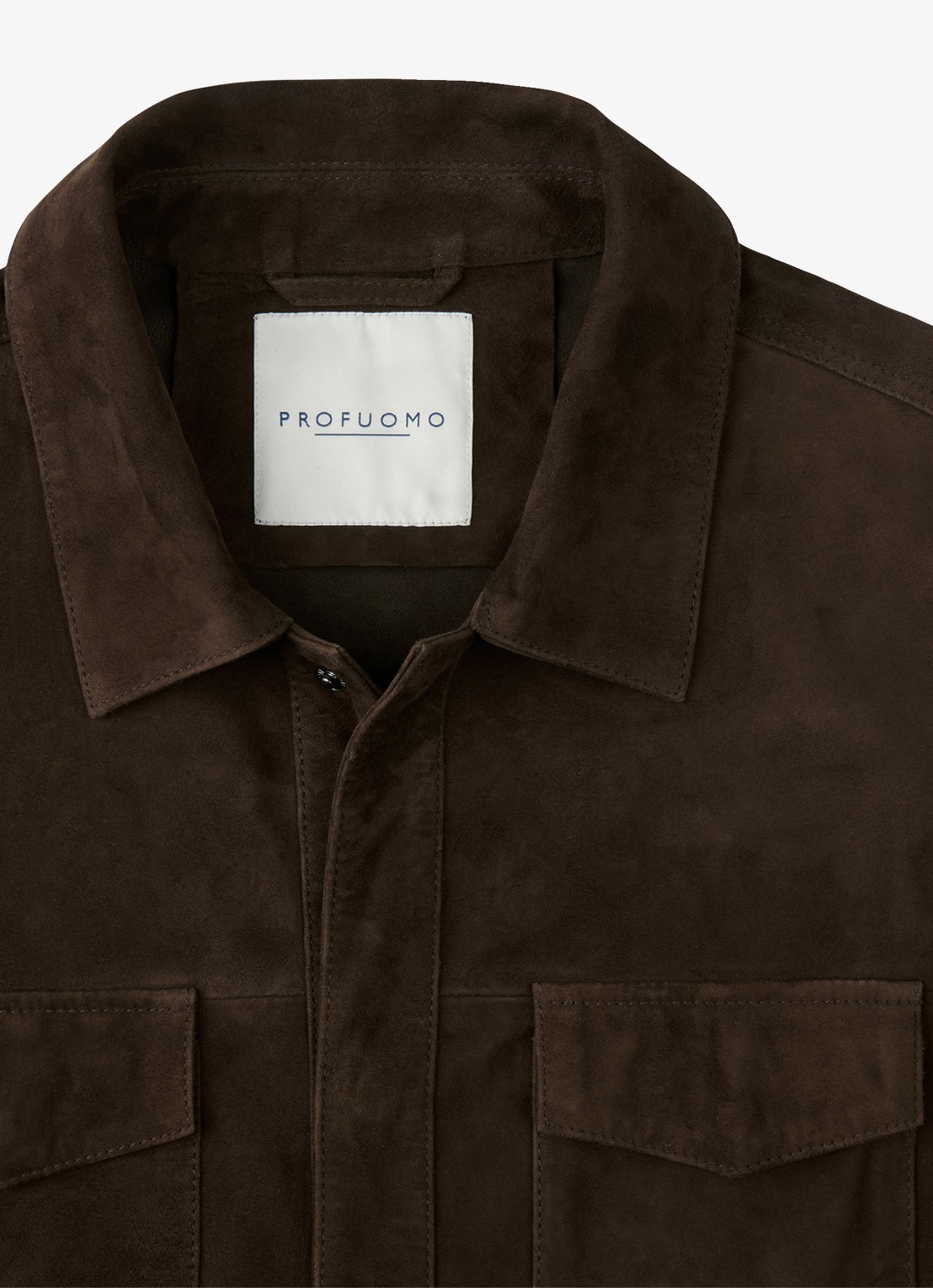 Profuomo Regular fit overshirt van suède - detail 4 donkerbruin