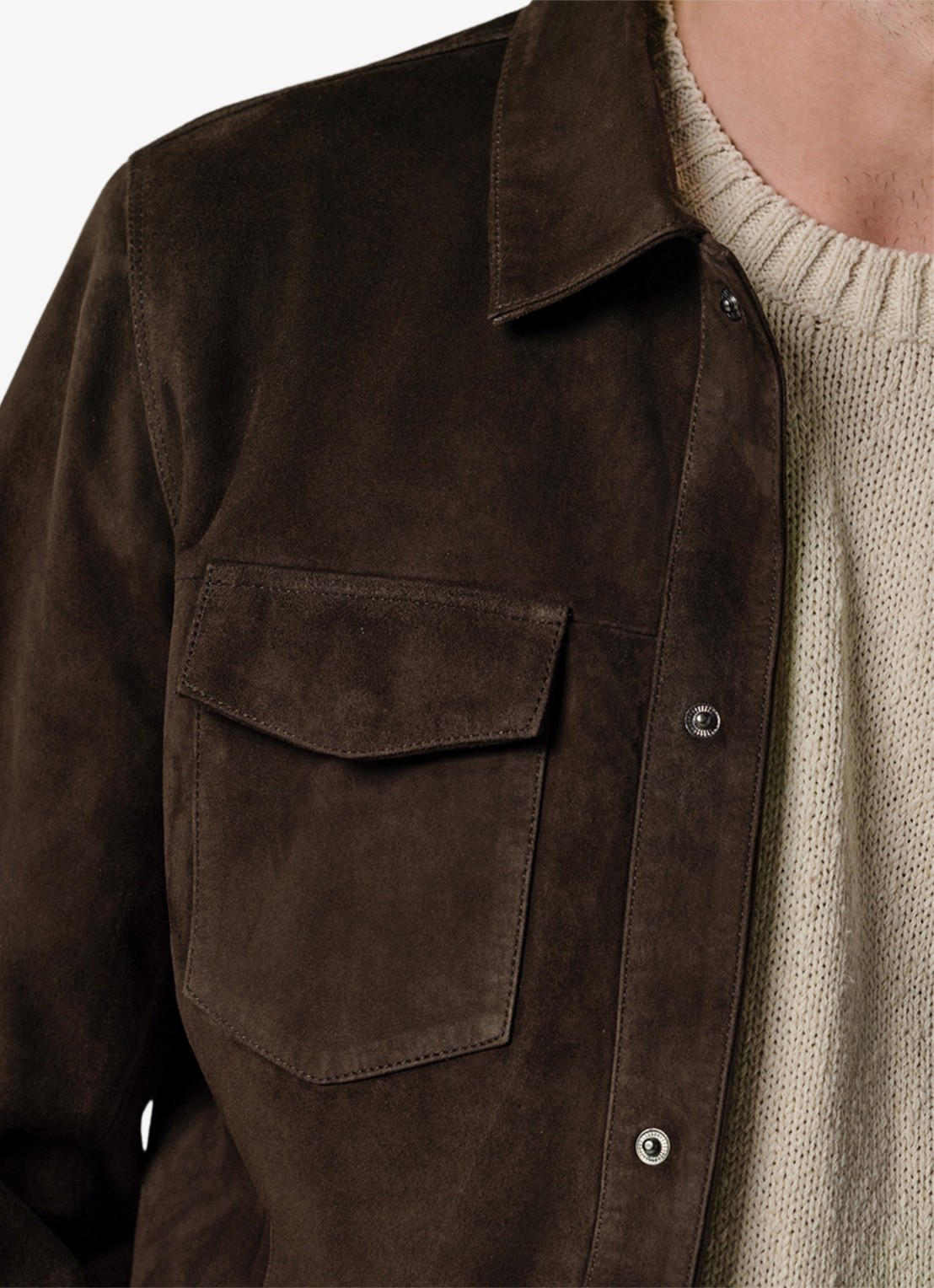 Profuomo Regular fit overshirt van suède - detail 5 donkerbruin