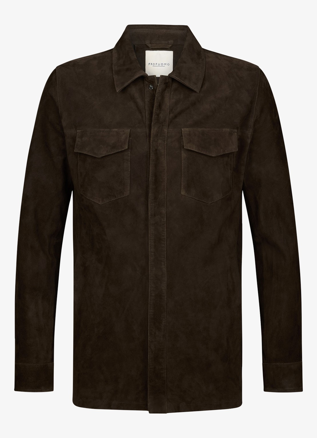Profuomo Regular fit overshirt van suède - voorkant donkerbruin