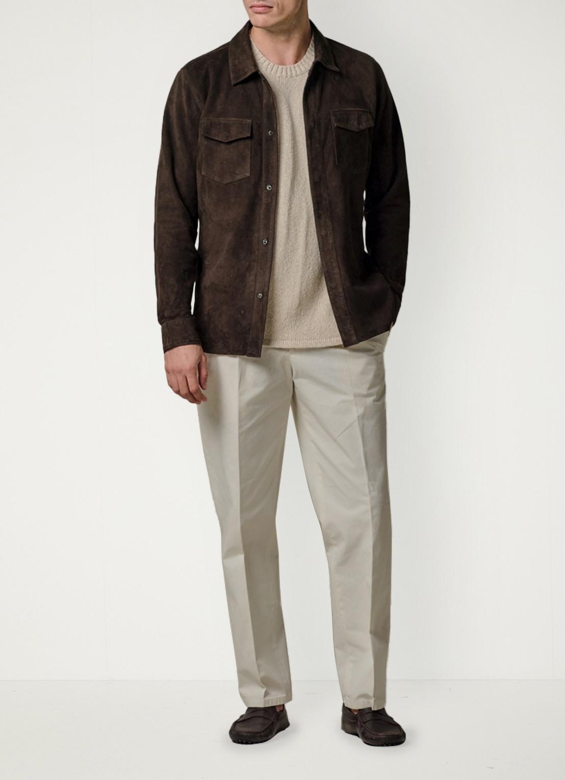 Profuomo Regular fit overshirt van suède - voorkant 2 donkerbruin