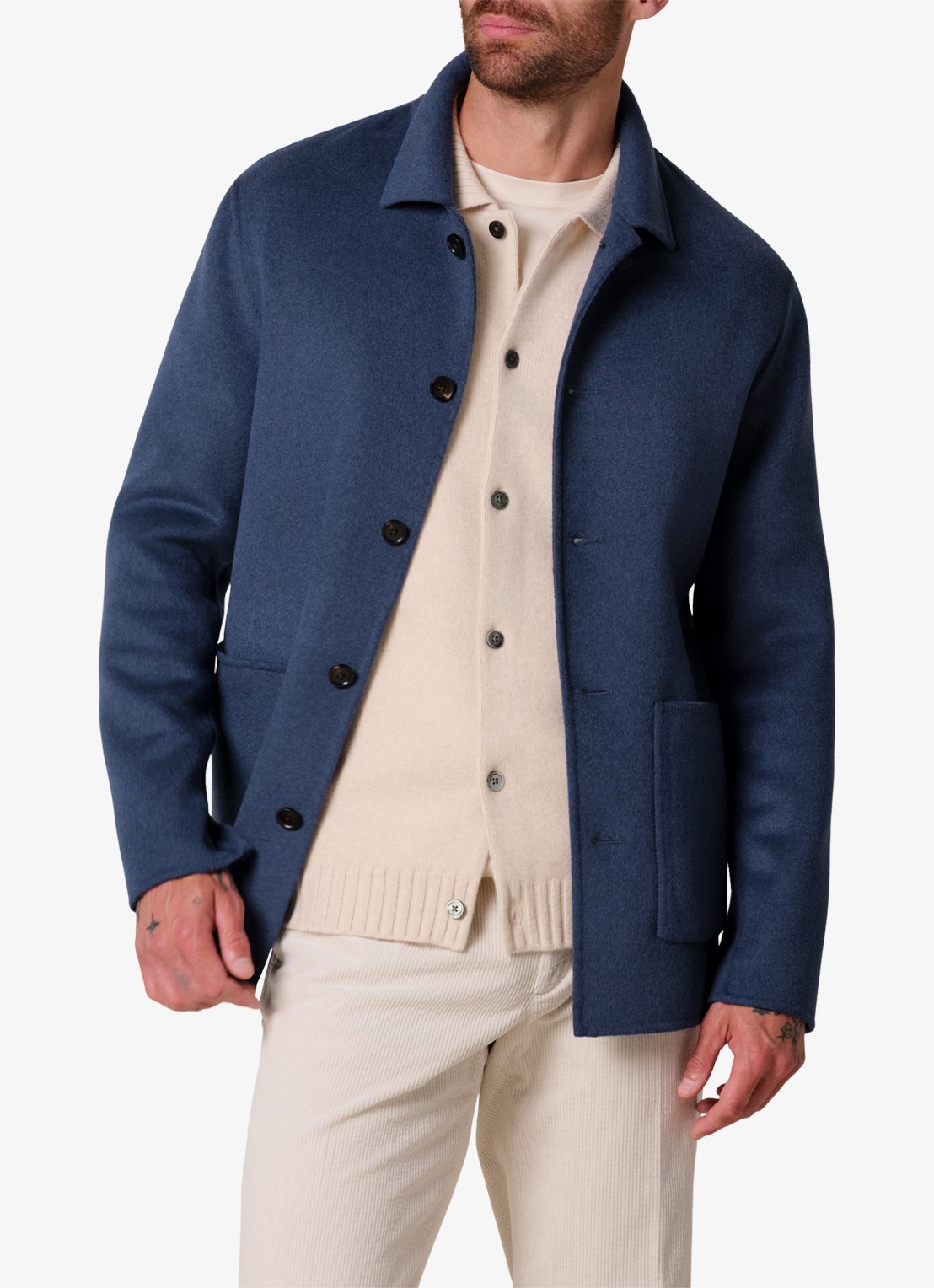 Profuomo Regular fit overshirt van wol met opgestike zakken - detail 4 blauw