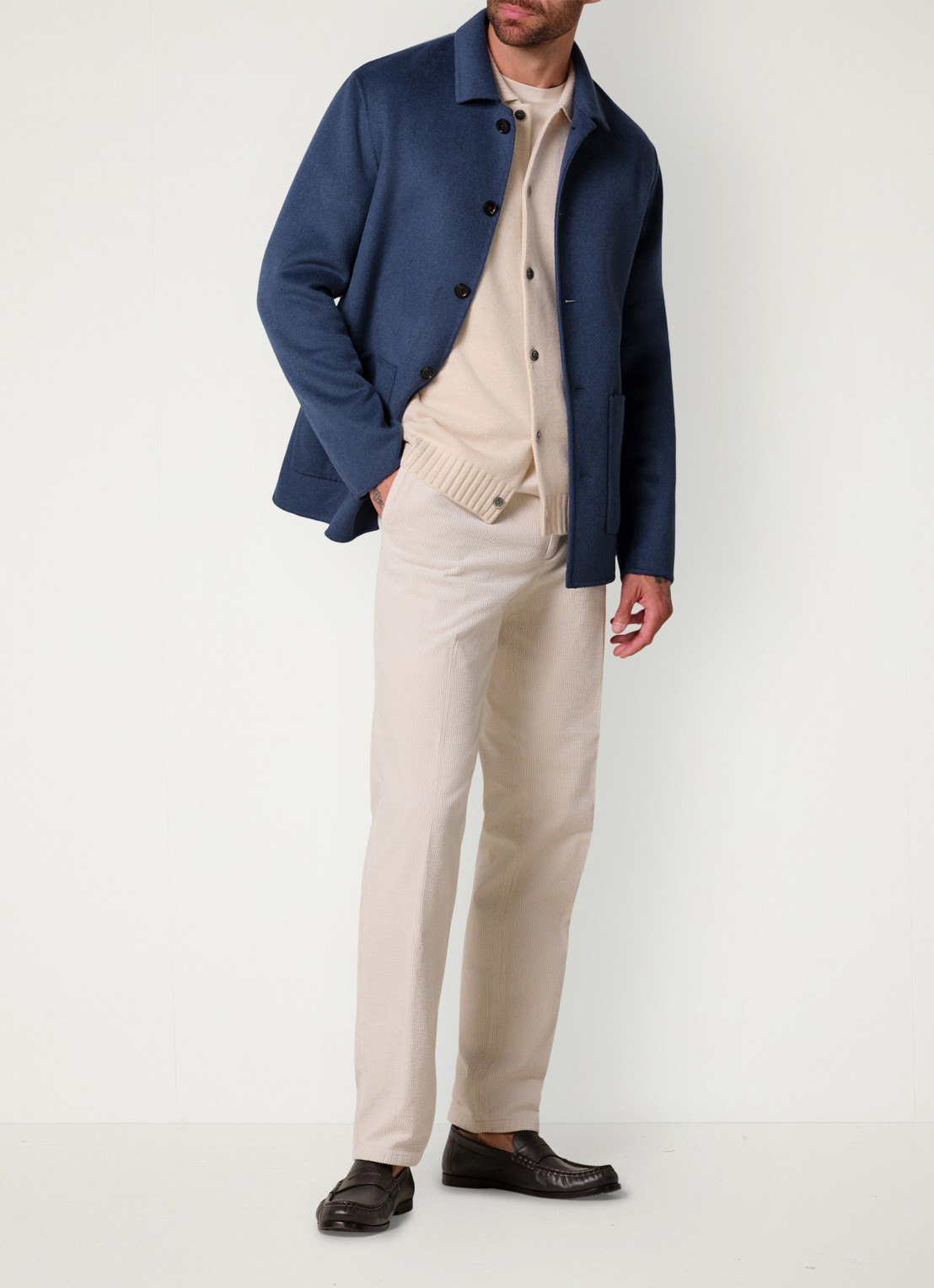 Profuomo Regular fit overshirt van wol met opgestike zakken - voorkant 3 blauw