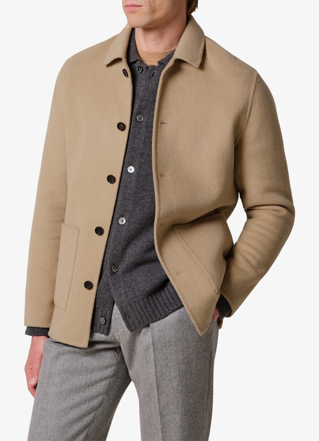 Profuomo Regular fit overshirt van wol met opgestike zakken - detail 4 camel