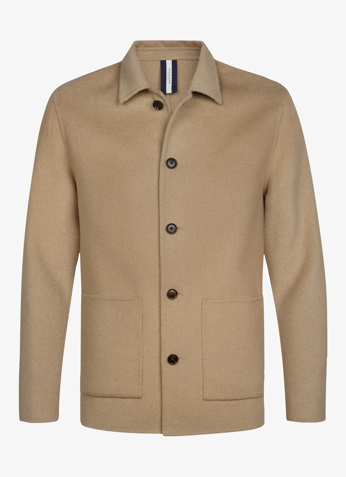 Profuomo Regular fit overshirt van wol met opgestike zakken - voorkant camel