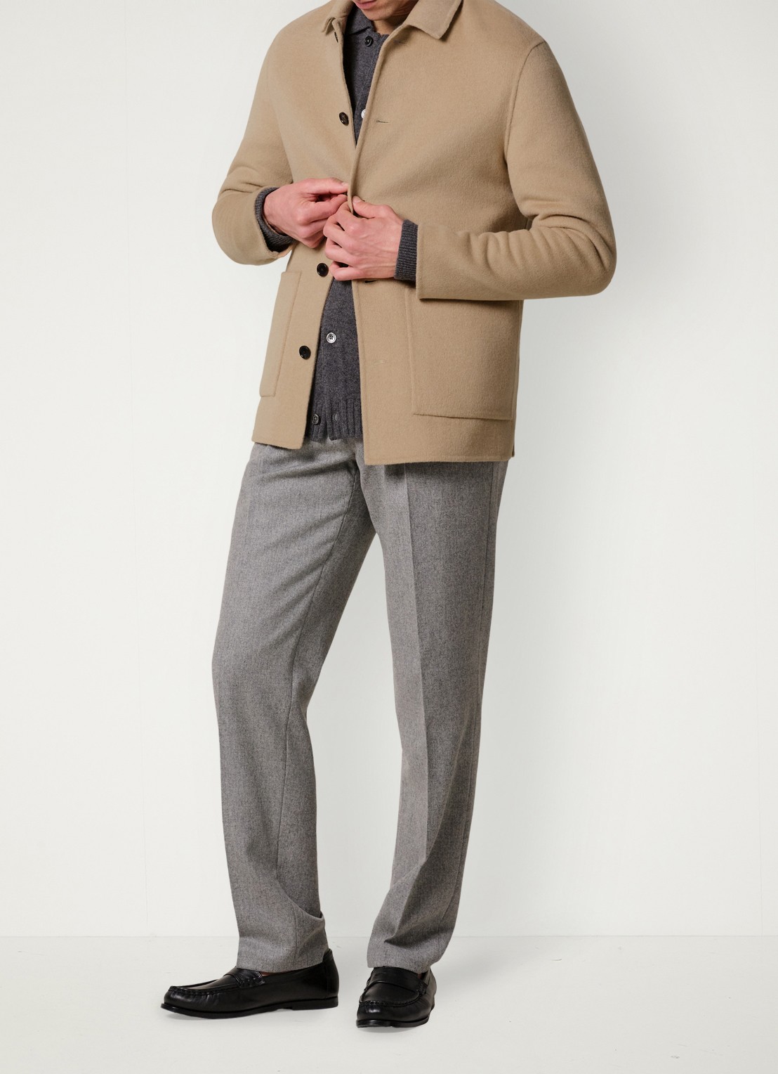 Profuomo Regular fit overshirt van wol met opgestike zakken - voorkant 2 camel