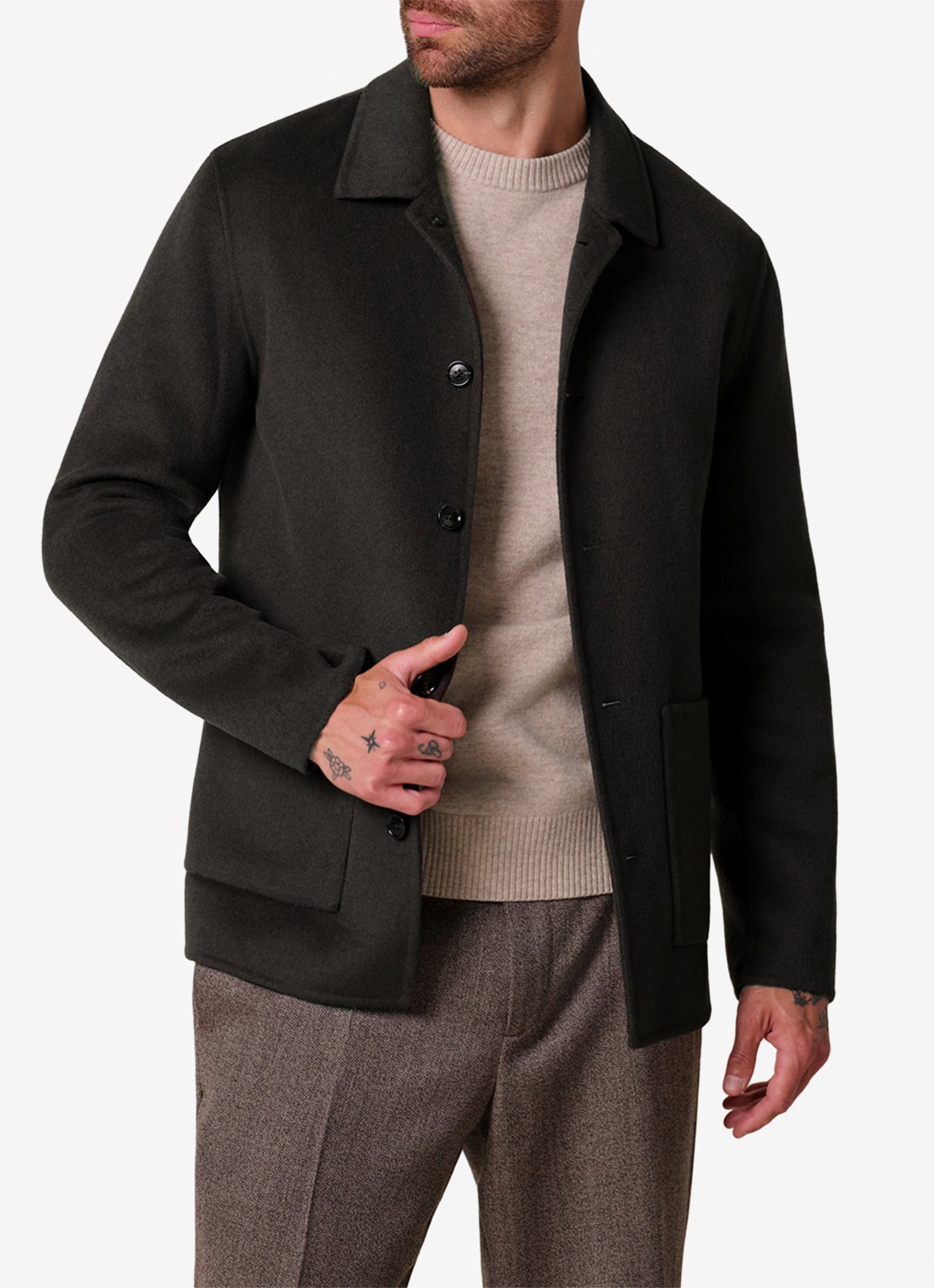 Profuomo Regular fit overshirt van wol met opgestike zakken - detail 3 donkerbruin