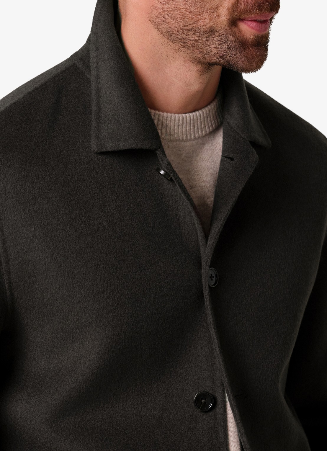 Profuomo Regular fit overshirt van wol met opgestike zakken - detail 5 donkerbruin