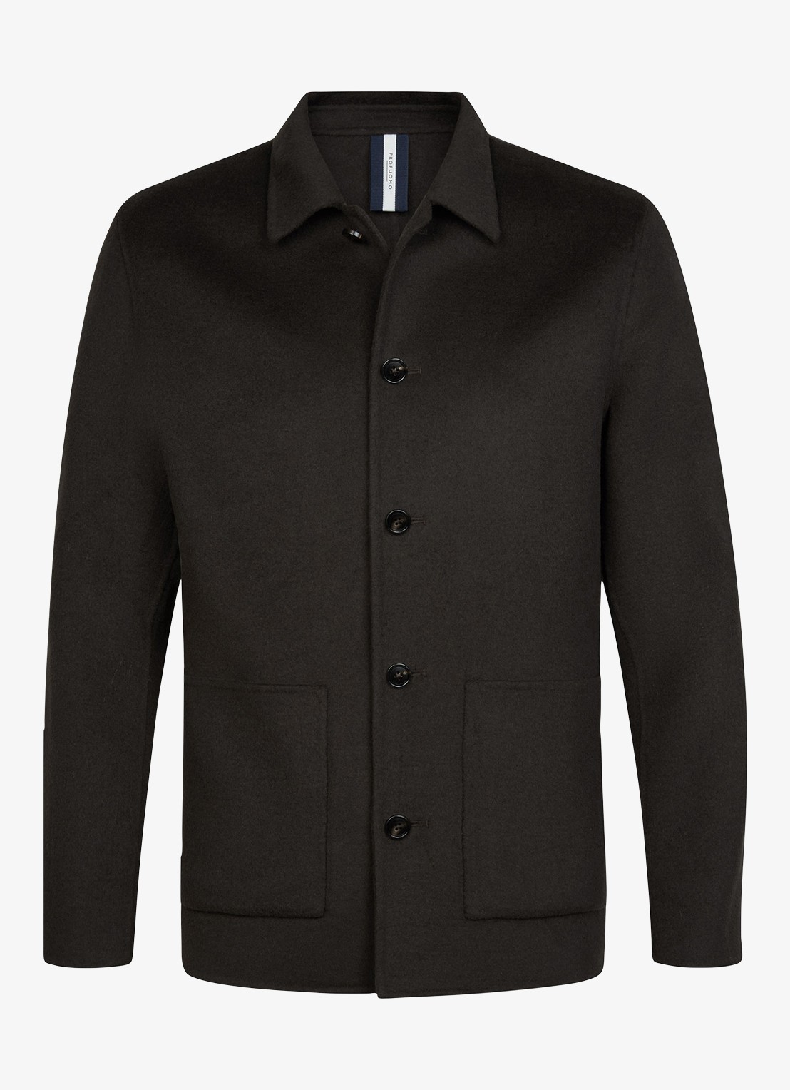 Profuomo Regular fit overshirt van wol met opgestike zakken - voorkant donkerbruin