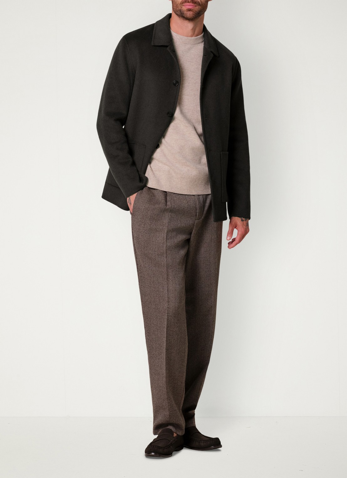 Profuomo Regular fit overshirt van wol met opgestike zakken - voorkant 2 donkerbruin