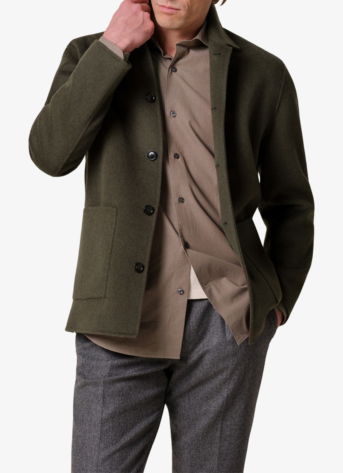 Profuomo Regular fit overshirt van wol met opgestike zakken - detail 4 groen