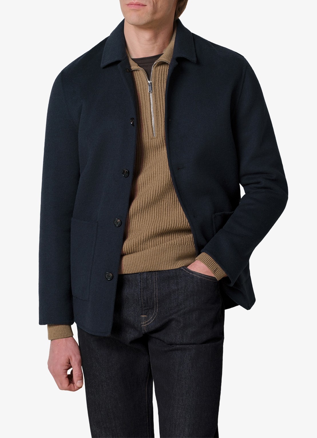 Profuomo Regular fit overshirt van wol met opgestike zakken - detail 4 donkerblauw