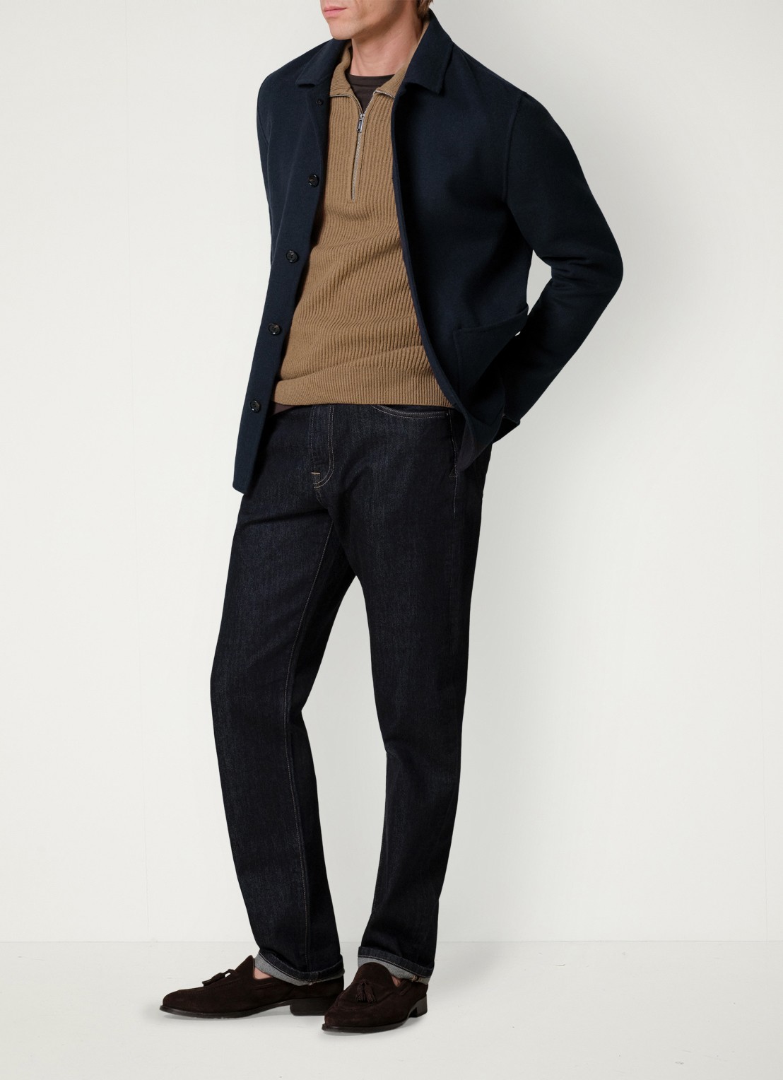 Profuomo Regular fit overshirt van wol met opgestike zakken - voorkant 2 donkerblauw