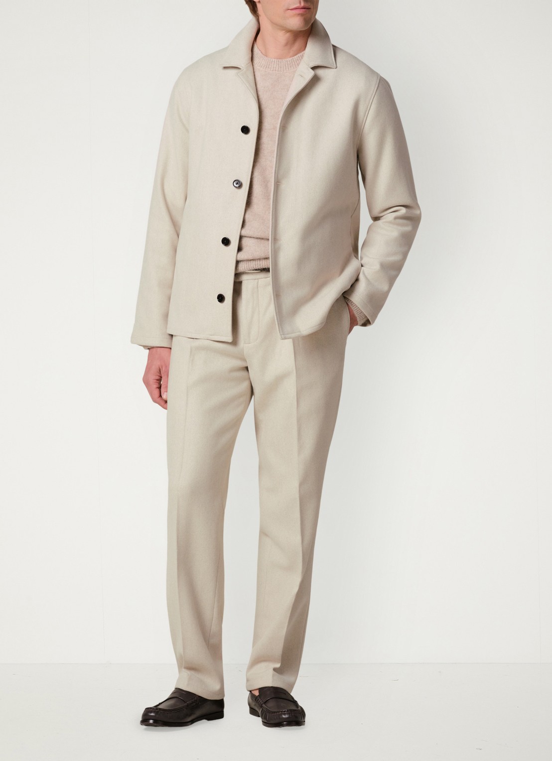 Profuomo Regular fit overshirt van wol - voorkant 2 beige