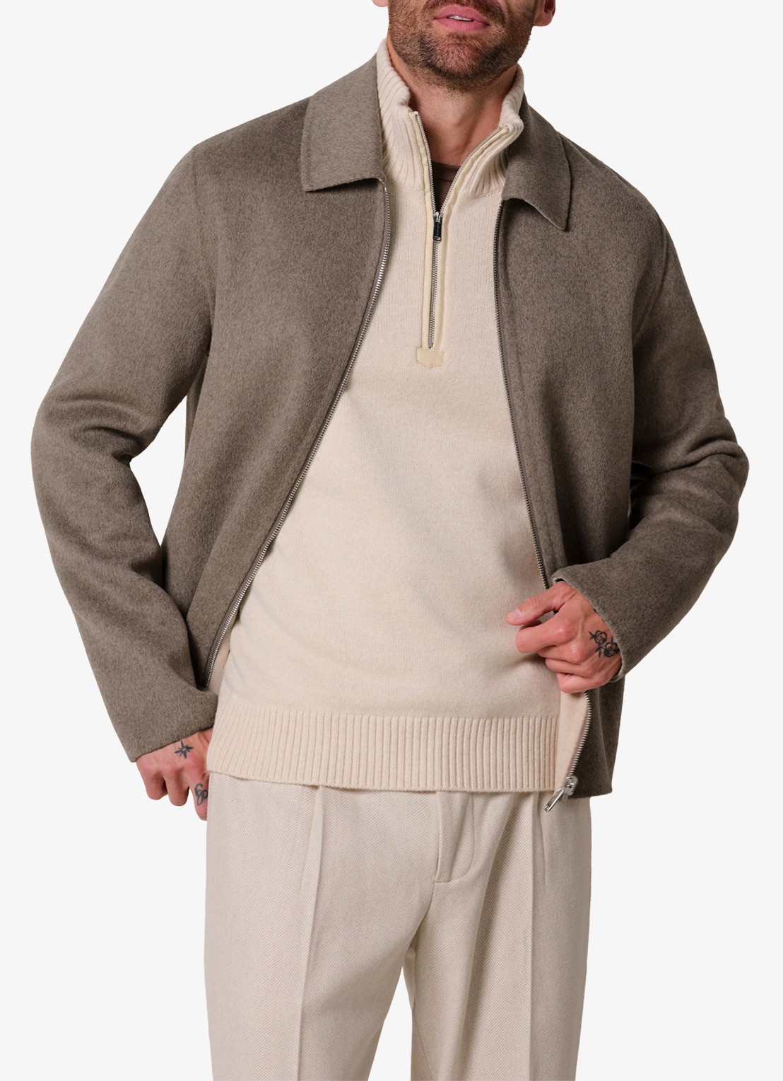 Profuomo Regular fit overshirt van wol - detail 4 beige