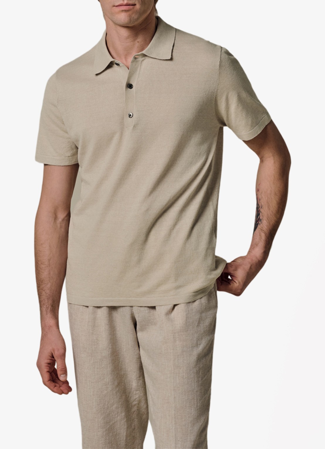 Profuomo Regular fit polo in linnenblend - detail 3 beige