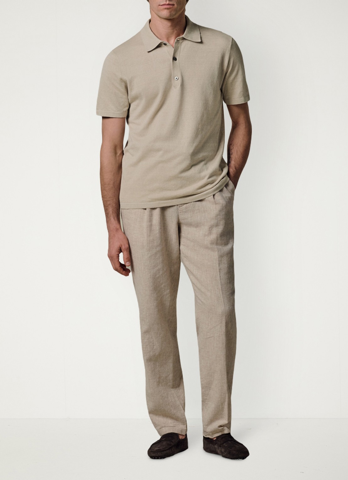 Profuomo Regular fit polo in linnenblend - voorkant 2 beige