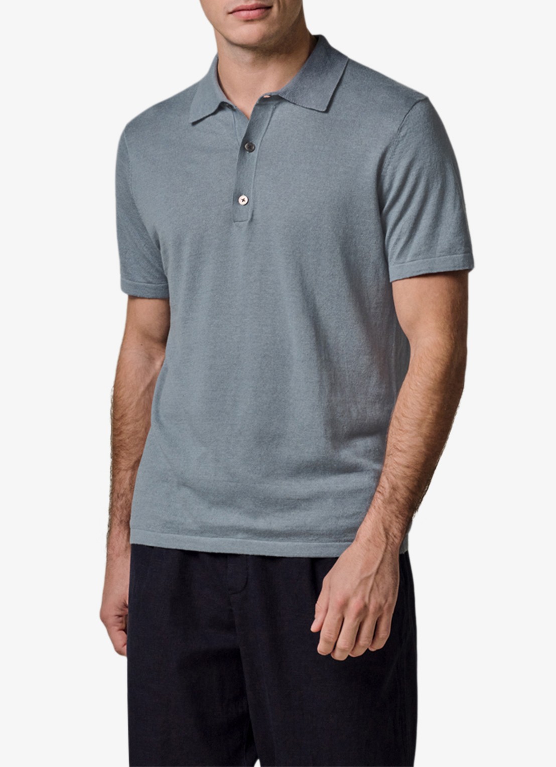 Profuomo Regular fit polo in linnenblend - detail 5 grijsblauw