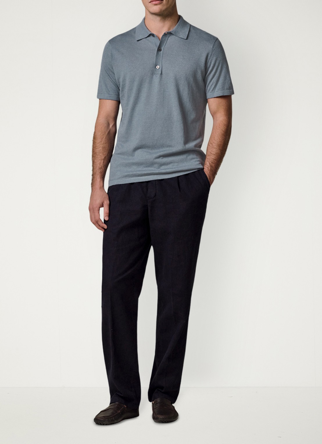 Profuomo Regular fit polo in linnenblend - voorkant 2 grijsblauw