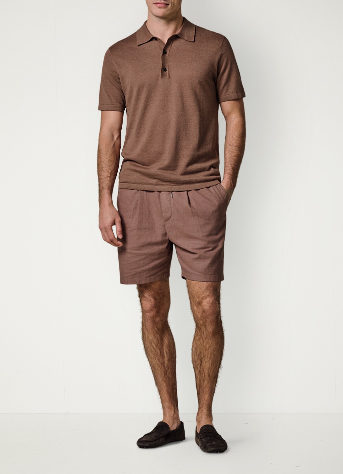 Profuomo Regular fit polo in linnenblend - voorkant 6 clay