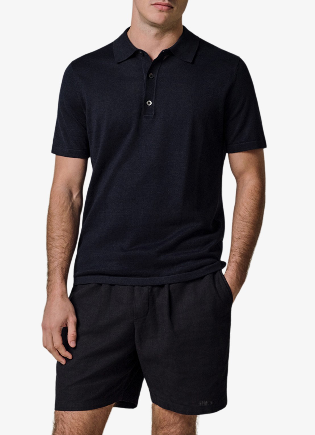 Profuomo Regular fit polo in linnenblend - detail blauw