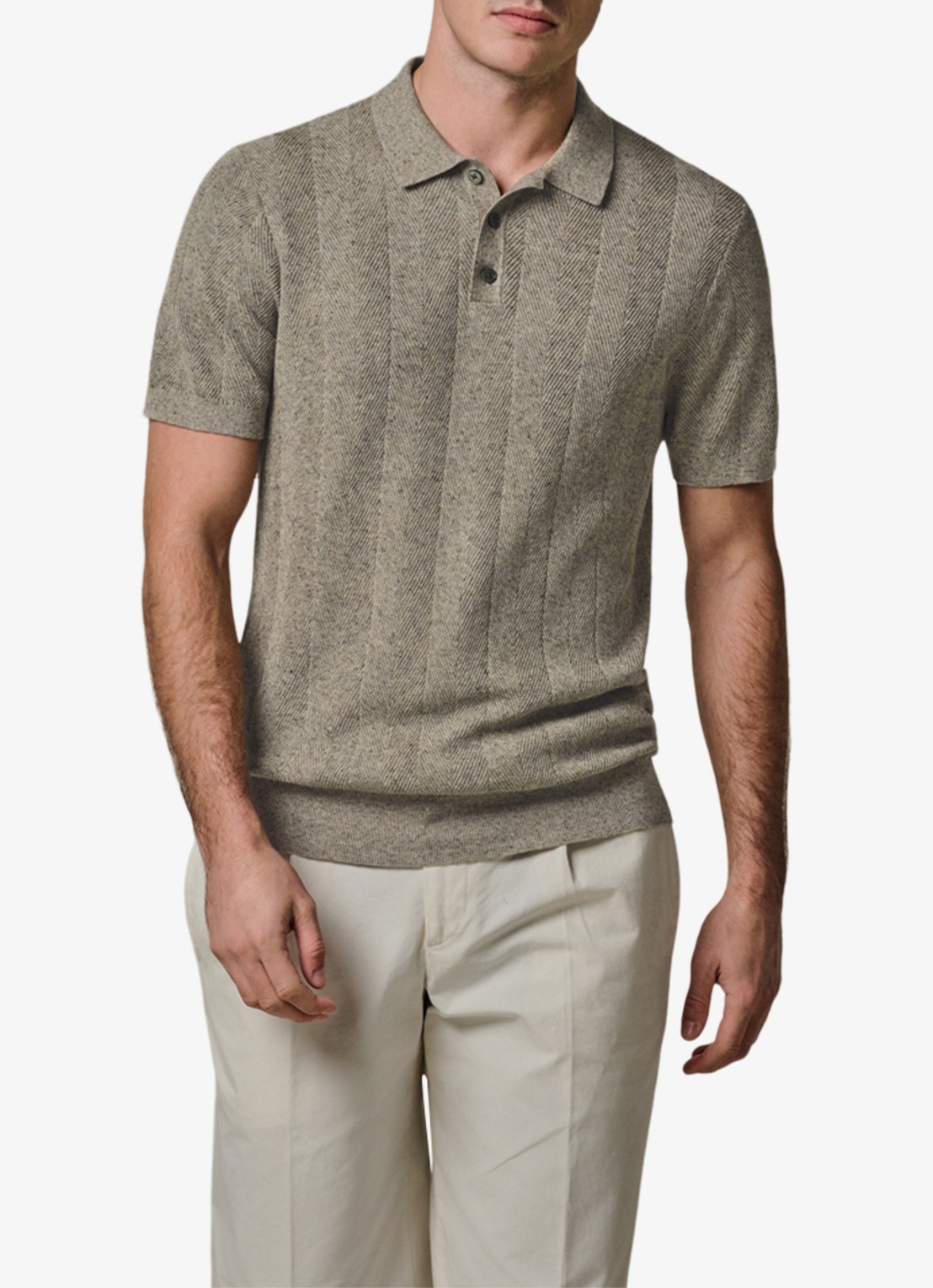 Profuomo Regular fit polo in linnenblend - detail 3 donkerbeige