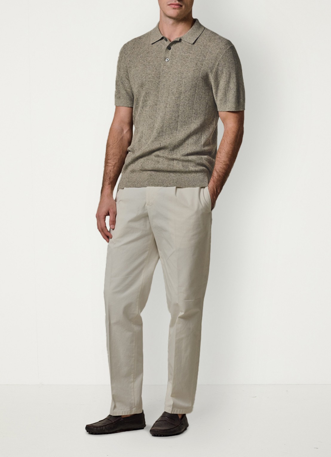Profuomo Regular fit polo in linnenblend - voorkant 2 donkerbeige