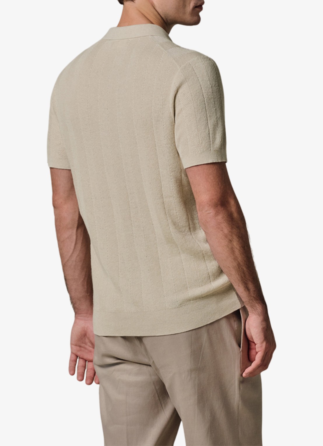 Profuomo Regular fit polo in linnenblend - achterkant beige