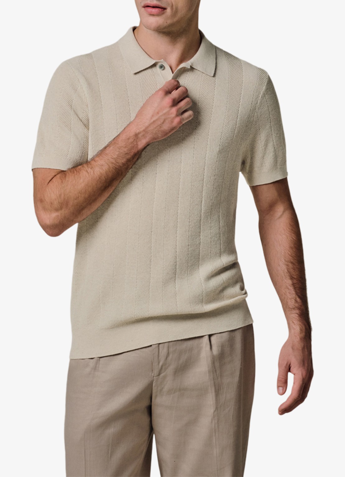 Profuomo Regular fit polo in linnenblend - voorkant 3 beige