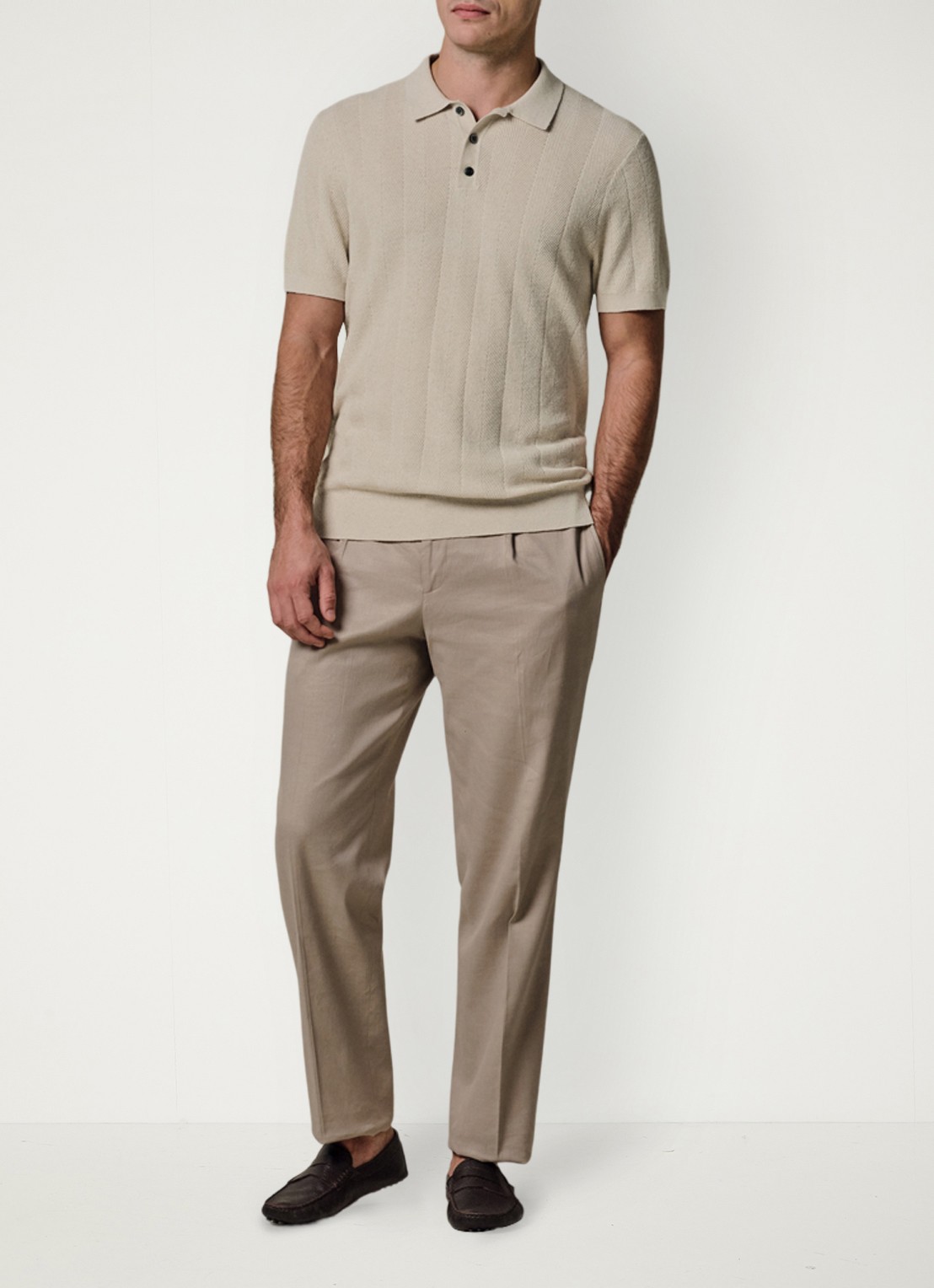 Profuomo Regular fit polo in linnenblend - voorkant 4 beige