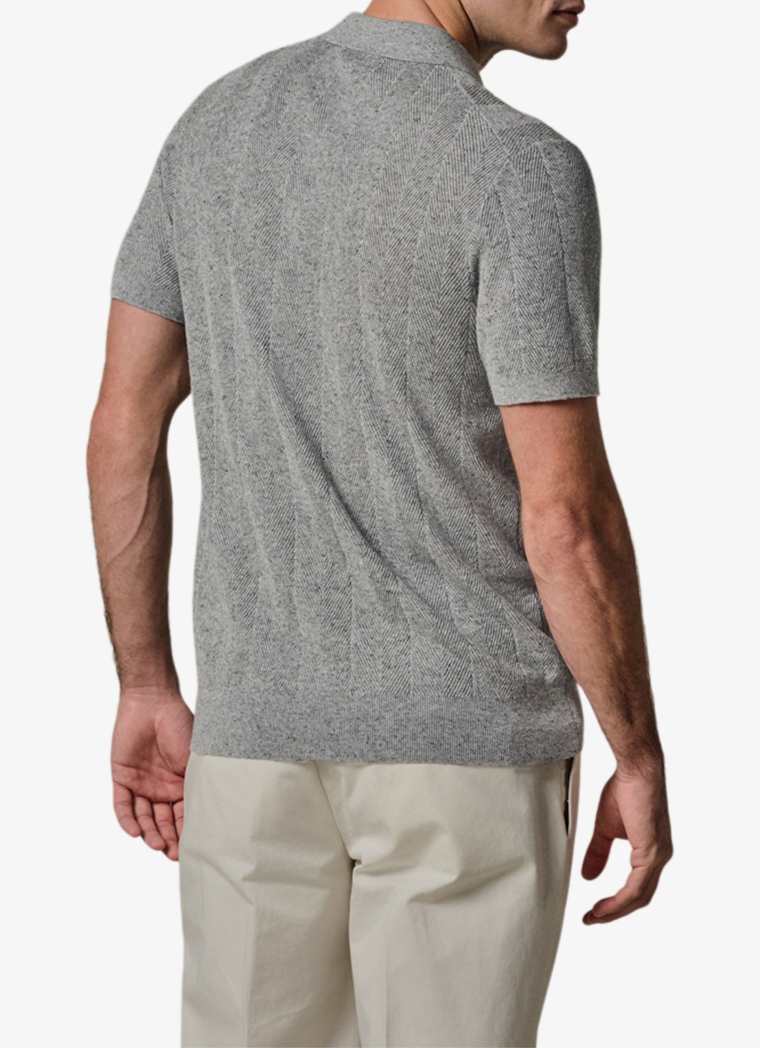 Profuomo Regular fit polo in linnenblend - achterkant lichtgrijs