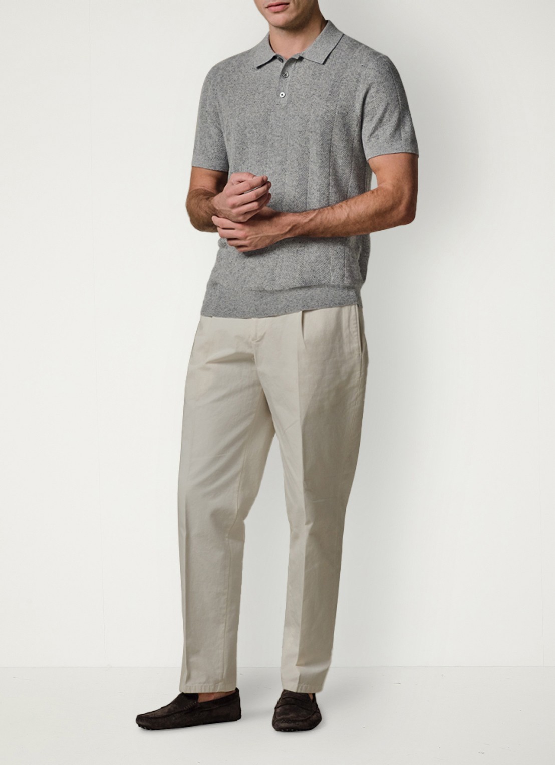 Profuomo Regular fit polo in linnenblend - voorkant 3 lichtgrijs