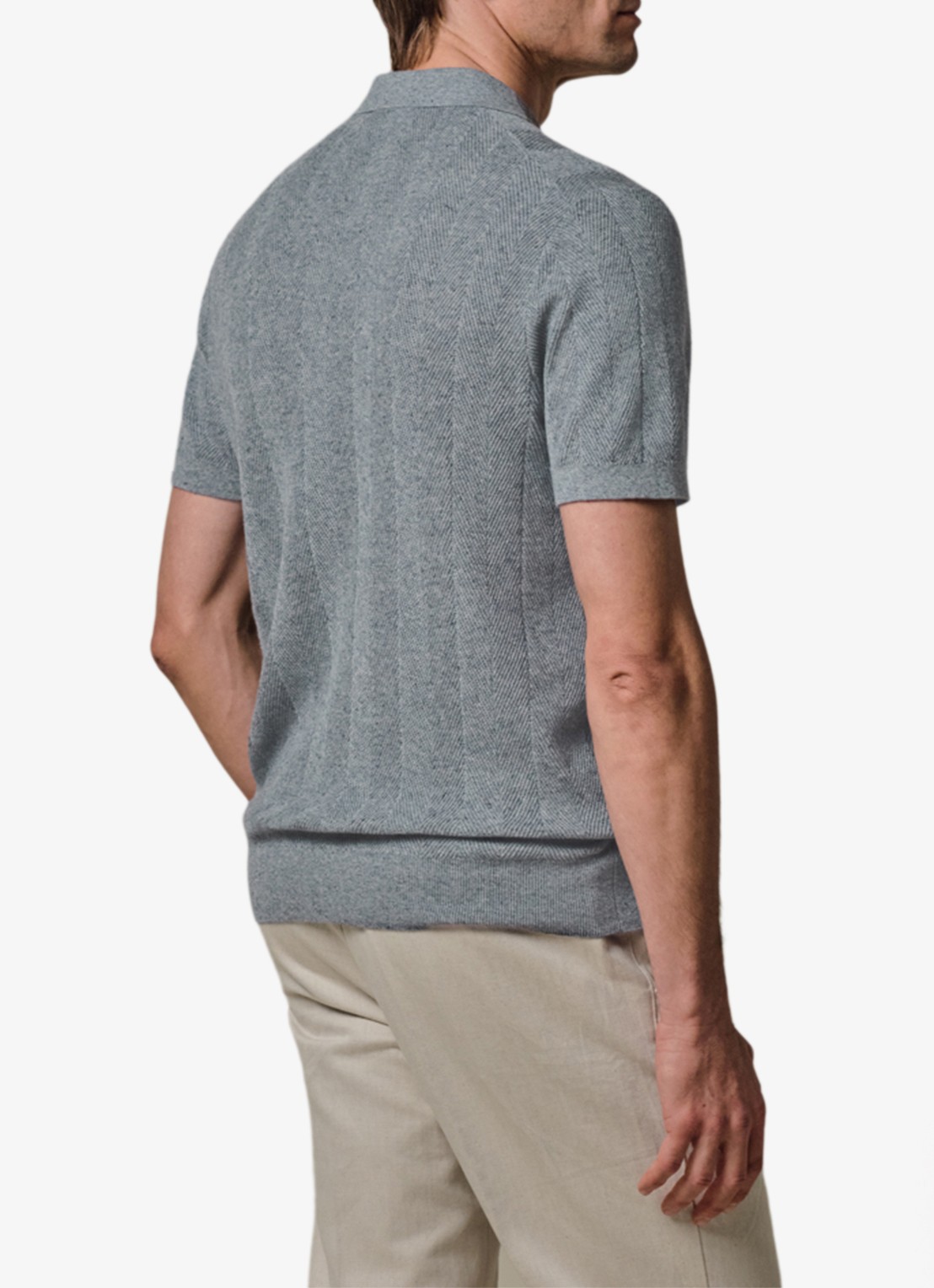 Profuomo Regular fit polo in linnenblend - achterkant 6 blauw