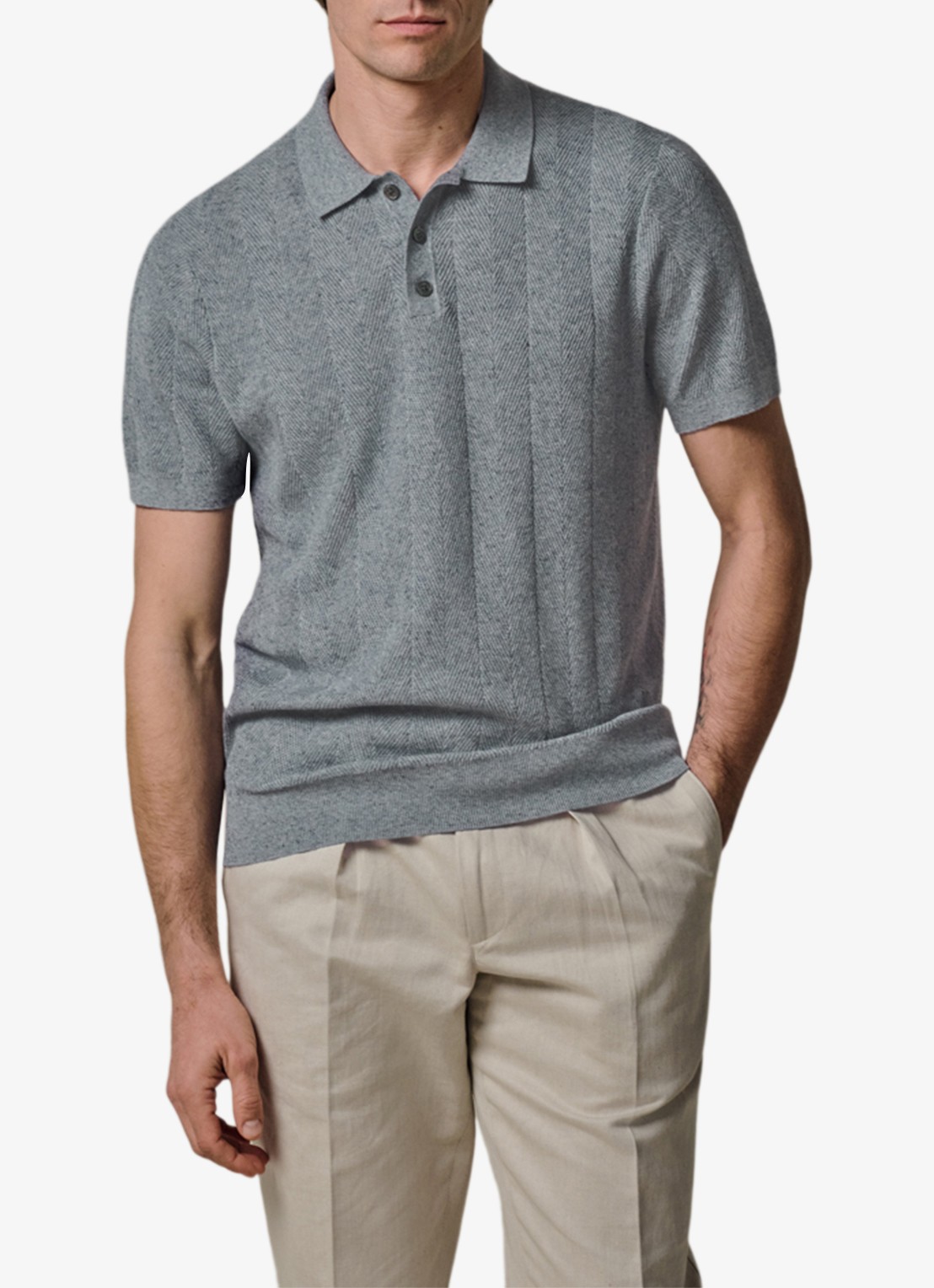 Profuomo Regular fit polo in linnenblend - detail 3 blauw