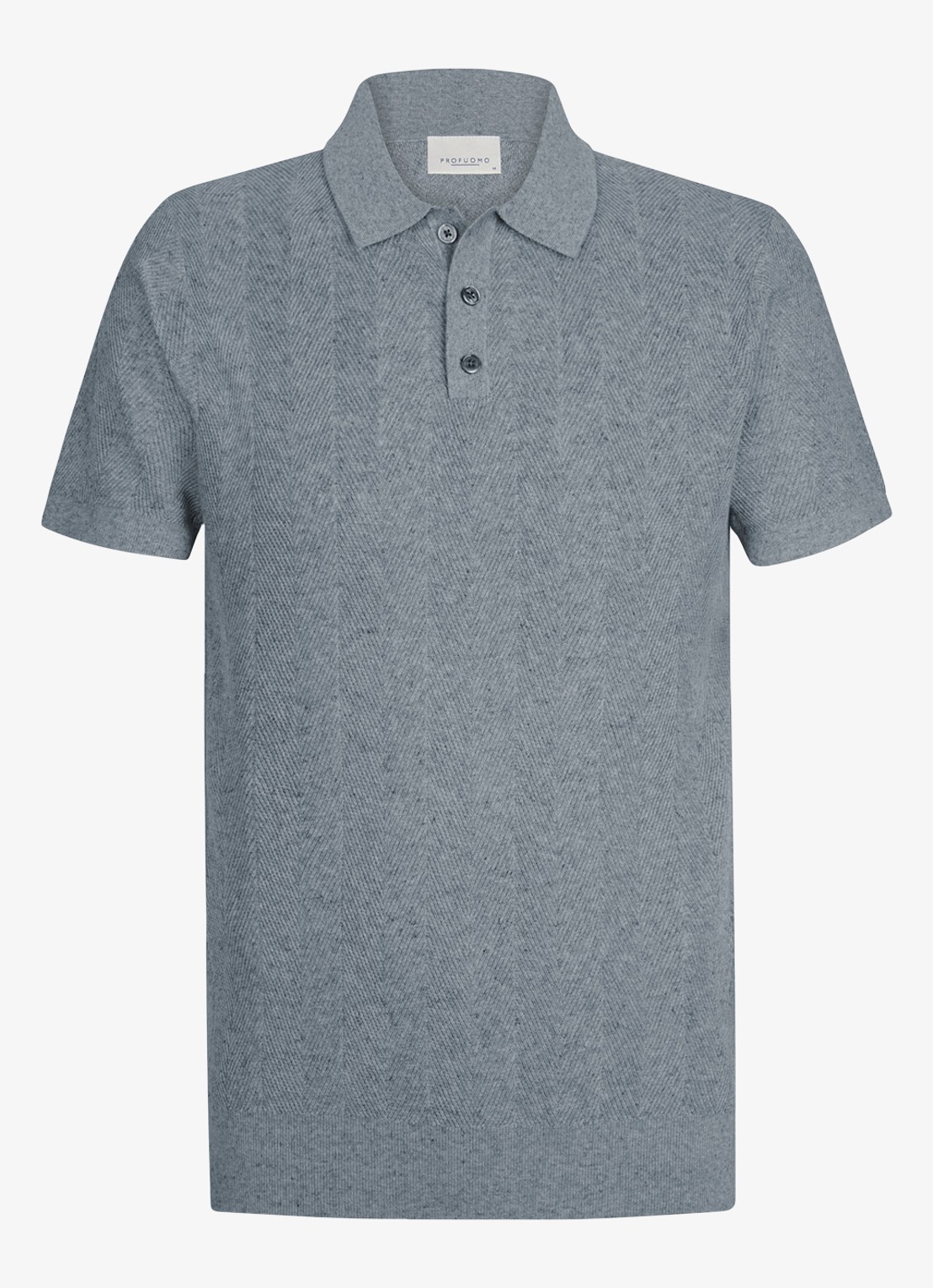 Profuomo Regular fit polo in linnenblend - voorkant blauw