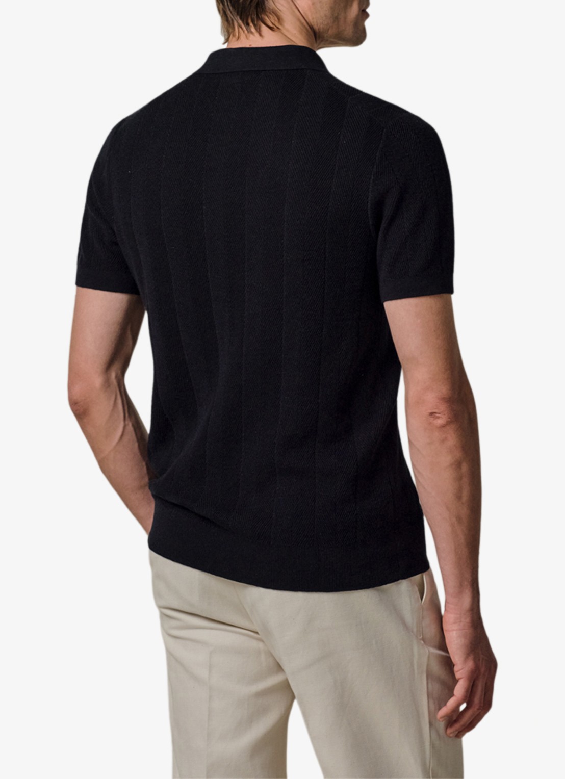 Profuomo Regular fit polo in linnenblend - achterkant 3 donkerblauw