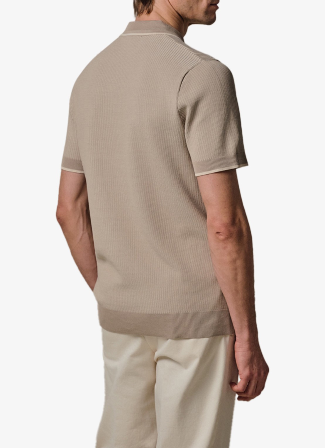 Profuomo Regular fit polo in zijdeblend - achterkant 3 beige