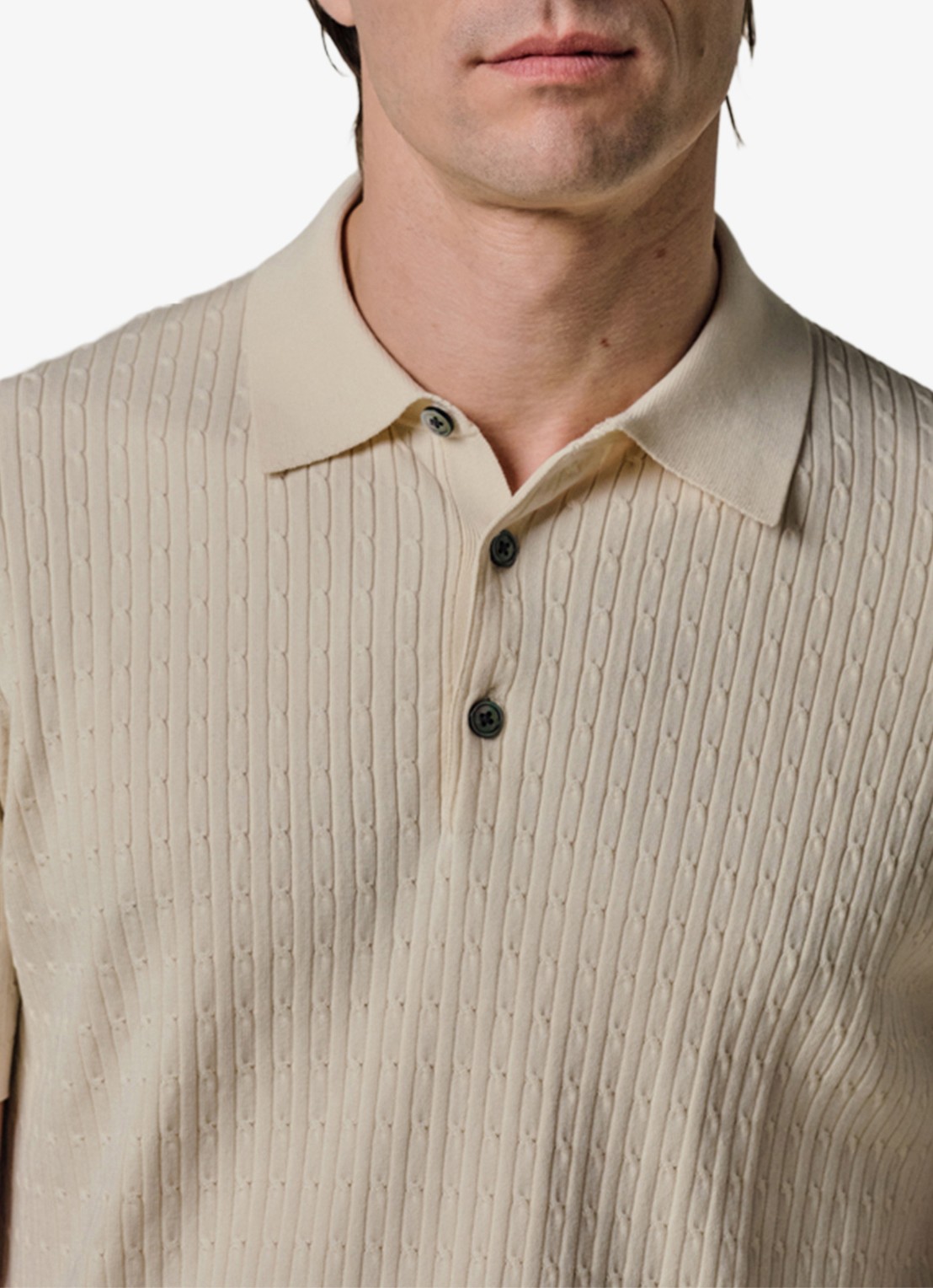 Profuomo Regular fit polo in zijdeblend - detail 2 gebroken wit