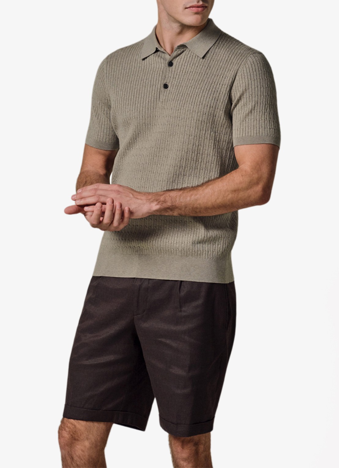 Profuomo Regular fit polo in zijdeblend - detail 4 beige