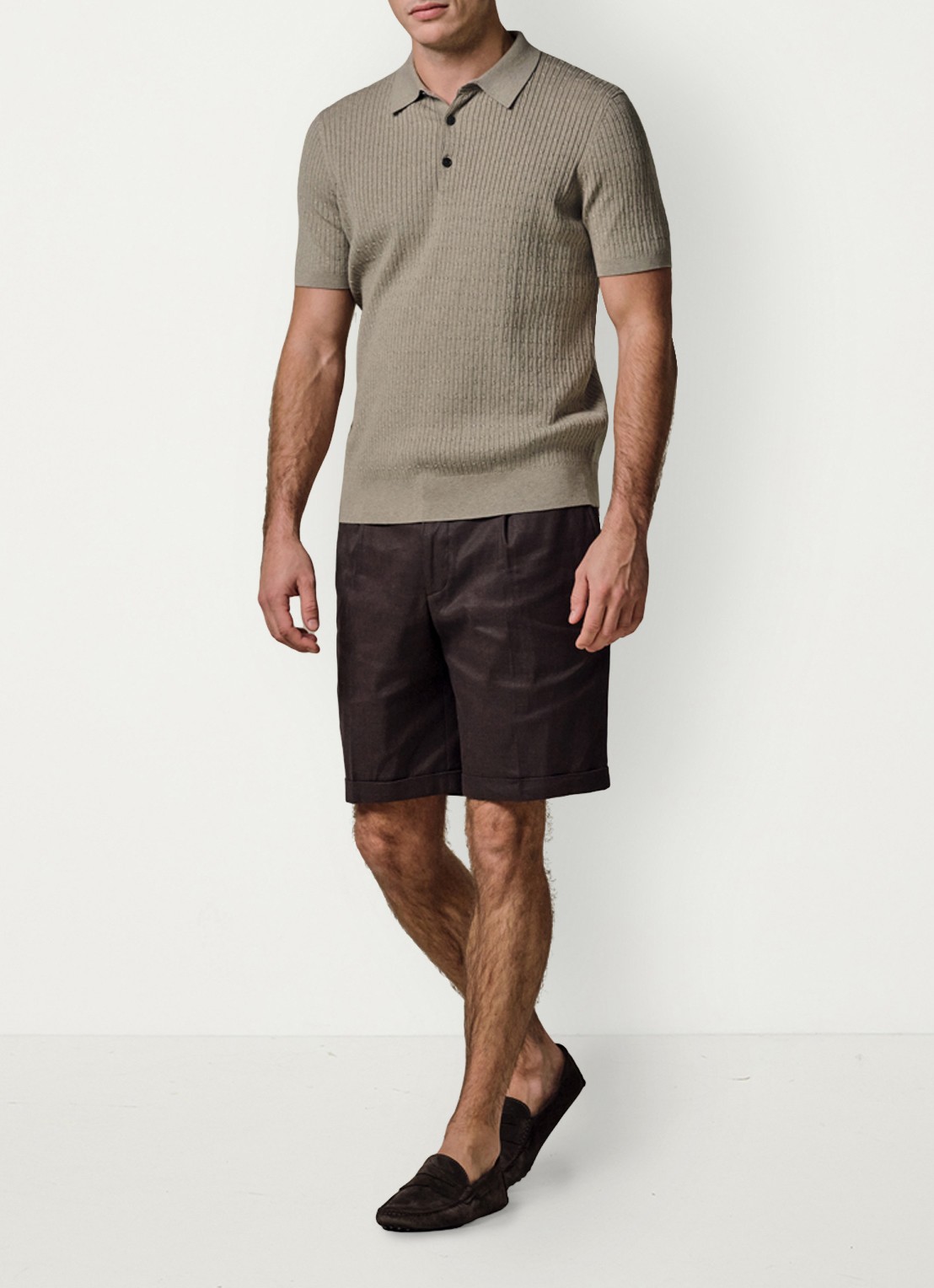 Profuomo Regular fit polo in zijdeblend - voorkant 2 beige