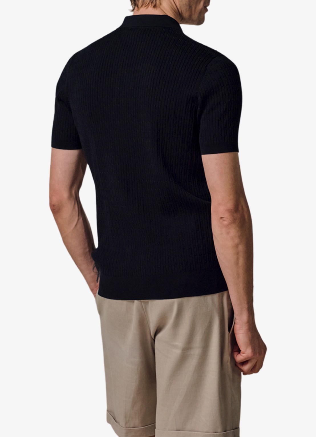 Profuomo Regular fit polo in zijdeblend - achterkant donkerblauw