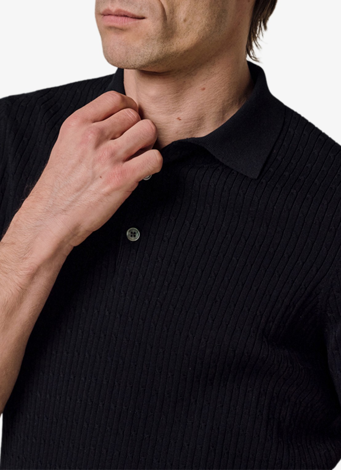 Profuomo Regular fit polo in zijdeblend - detail 5 donkerblauw