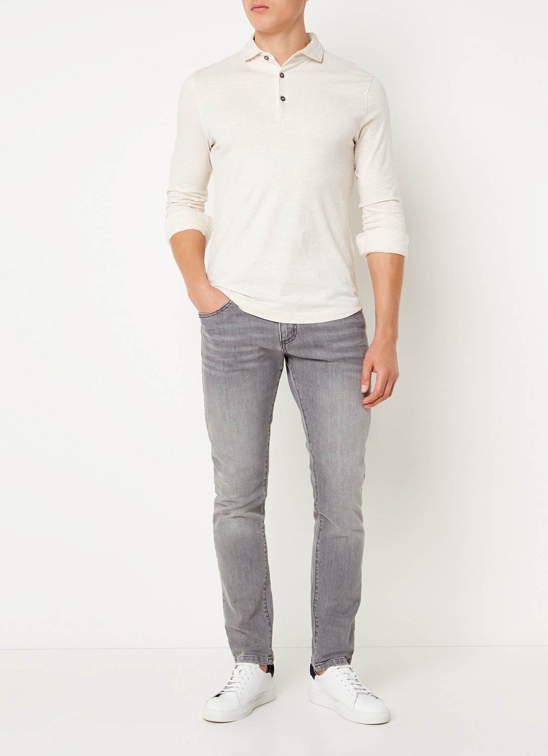Profuomo Regular fit polo met gemêleerd dessin - voorkant 2 beige